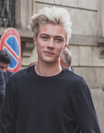 Model Lucky Blue Smith Poses Outside Cavalli Fashion Show Buildi