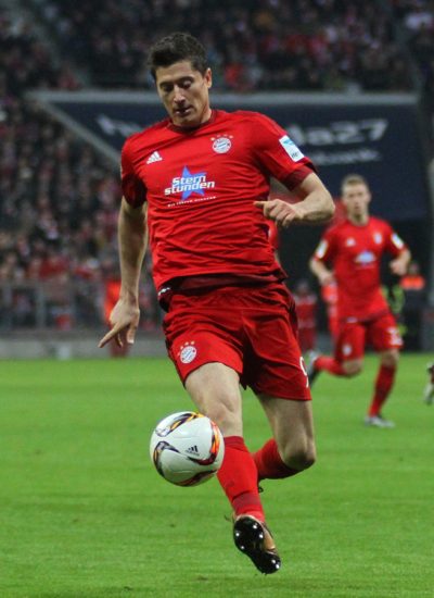 MUNICH, GERMANY - DECEMBER 12 2015: Robert Lewandowski of Bayern